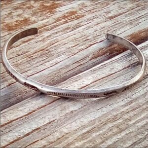 Vintage M Sterling Silver Hand Stamped Cuff Bracelet Minimal Southwest
